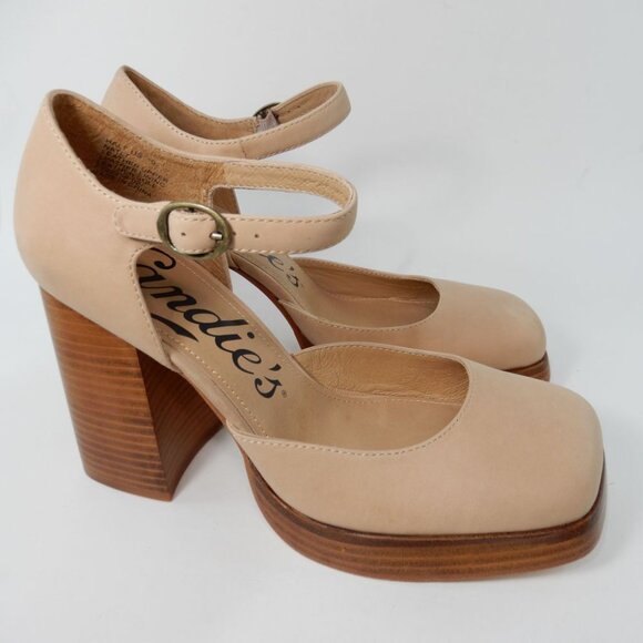 CANDIE'S Halt Platform Pumps Block Heel Size 10 Natural All Leather NEW $160 - Picture 2 of 15
